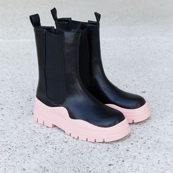 Shoes - Two-Tone Faux Leather Booties in Pink